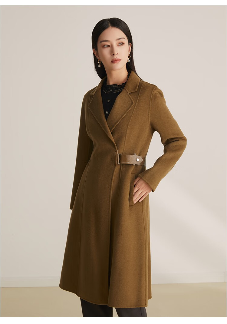 goobgs谷邦2022年秋季新款100%绵羊毛中长款双面呢单排扣复古典雅大衣