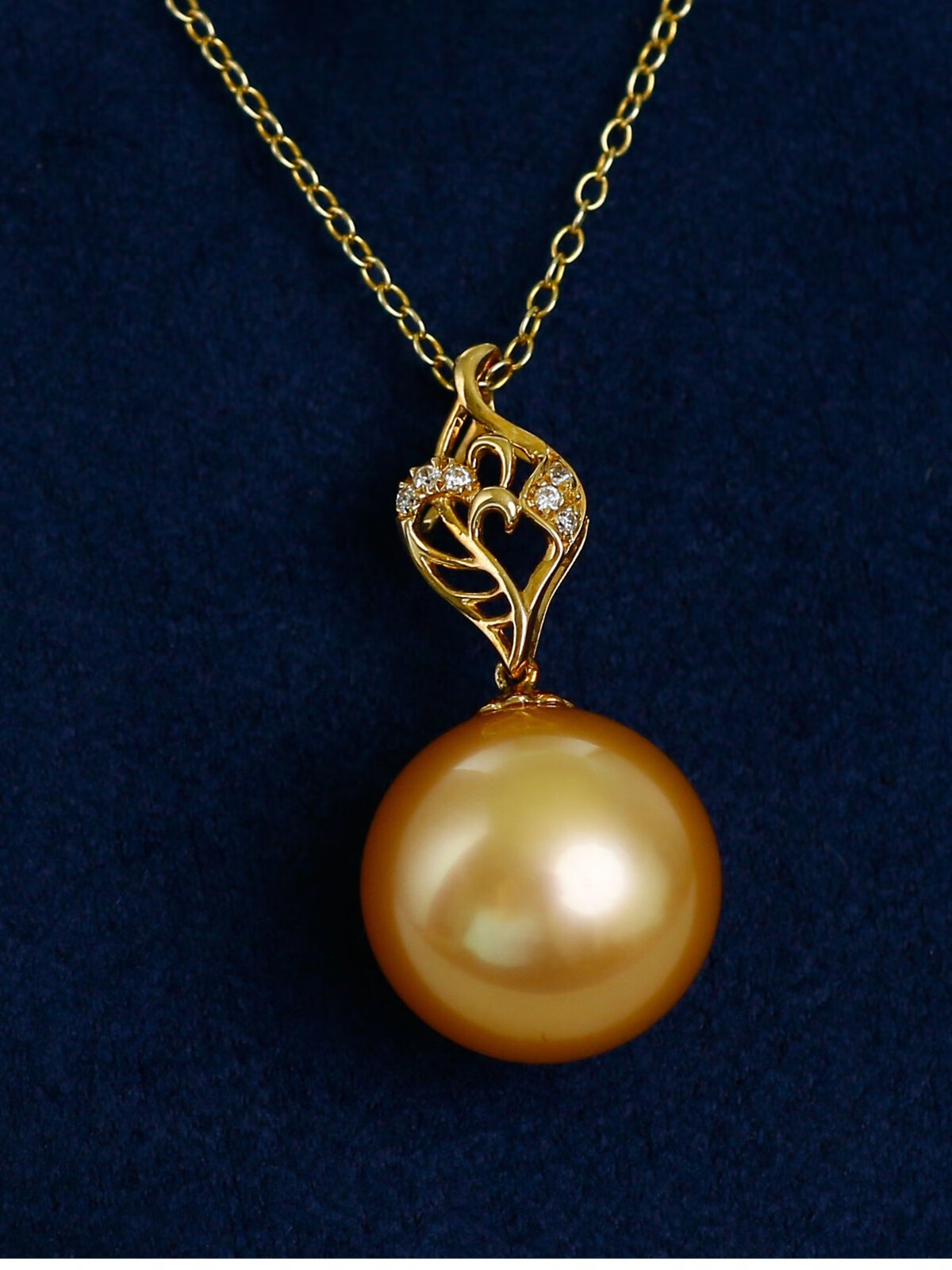 14k金黄色海水珍珠项链单颗项坠 女 13-14mm 南洋金珠吊坠【图片 价格