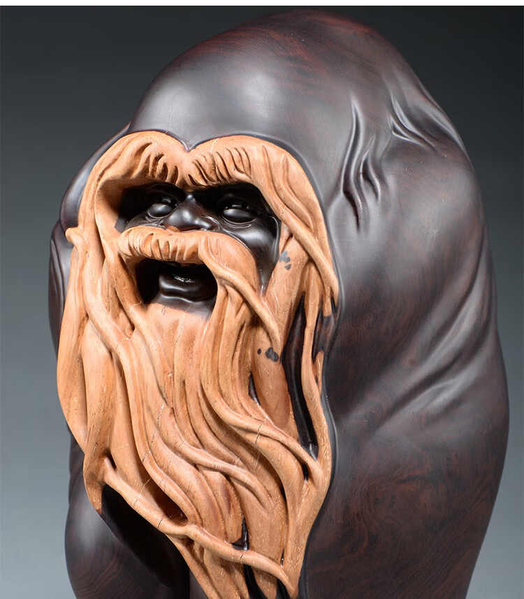 之柠 黑檀木雕老寿星公摆件原木皮寿仙翁贺寿祝寿生日礼品红木根雕