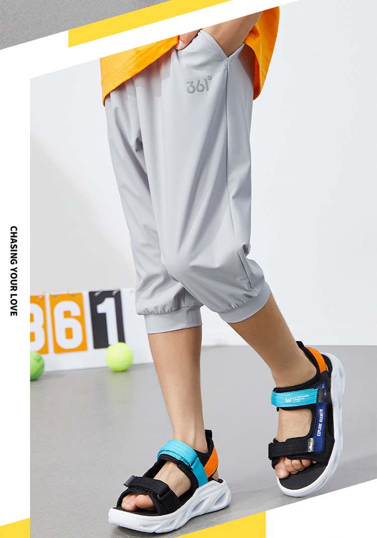 361童装男童宽松七分裤儿童速干短裤中大运动裤子21夏季k经典黑160