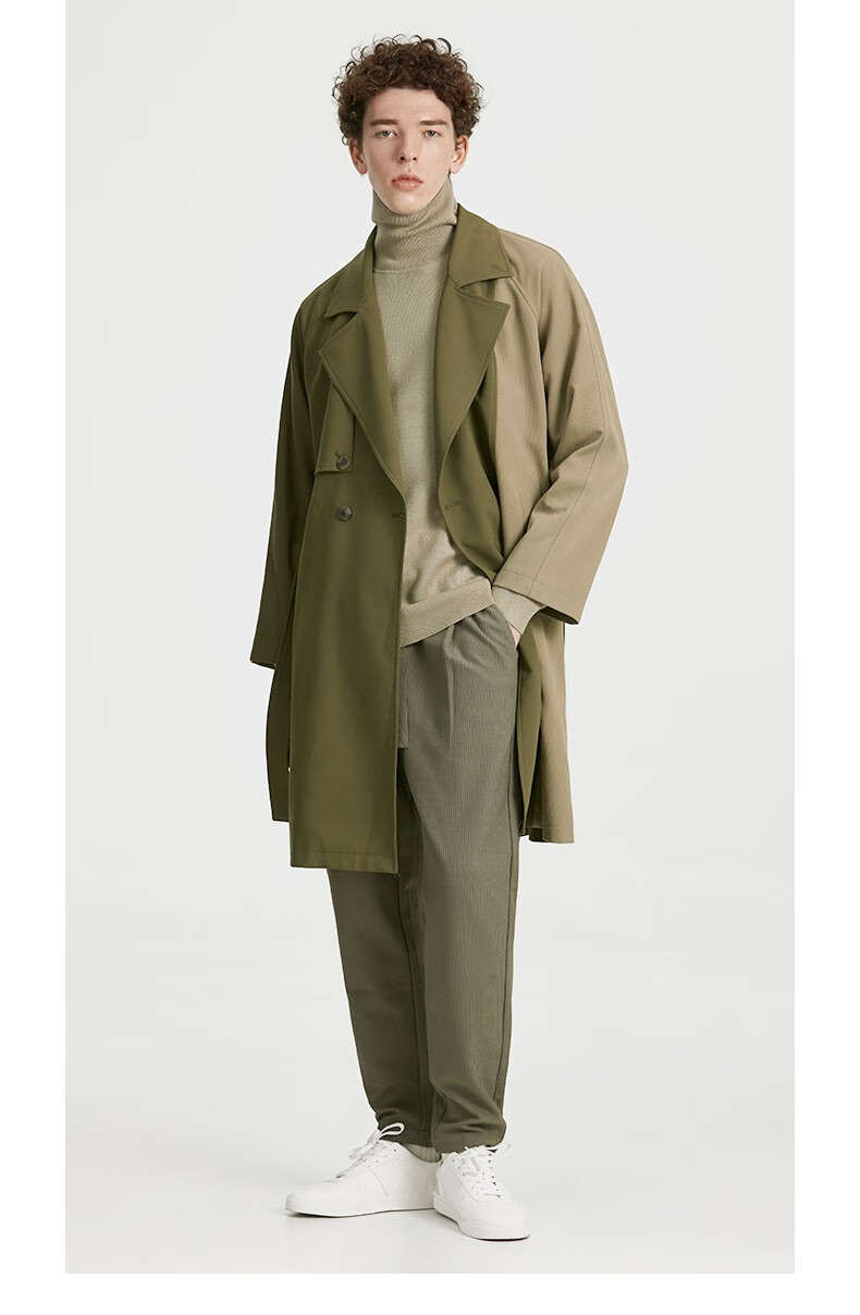 【商城同款】anyview 风衣中长款男装双拼色经典双排扣风衣男中长款