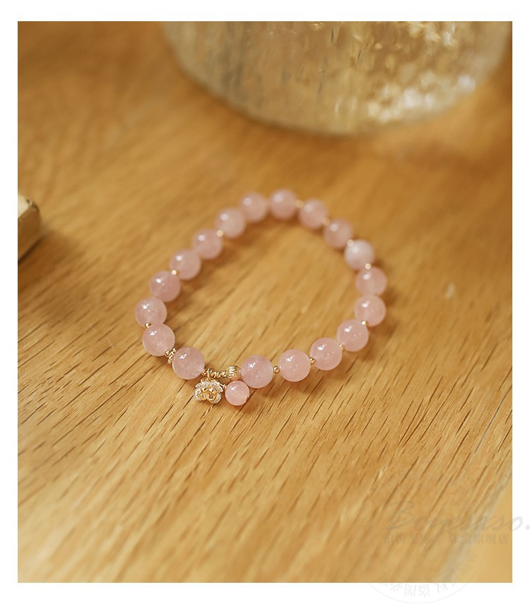 boyesxso草莓晶手链粉水晶月光石手串串珠子送女友礼物灰月光手链8mm