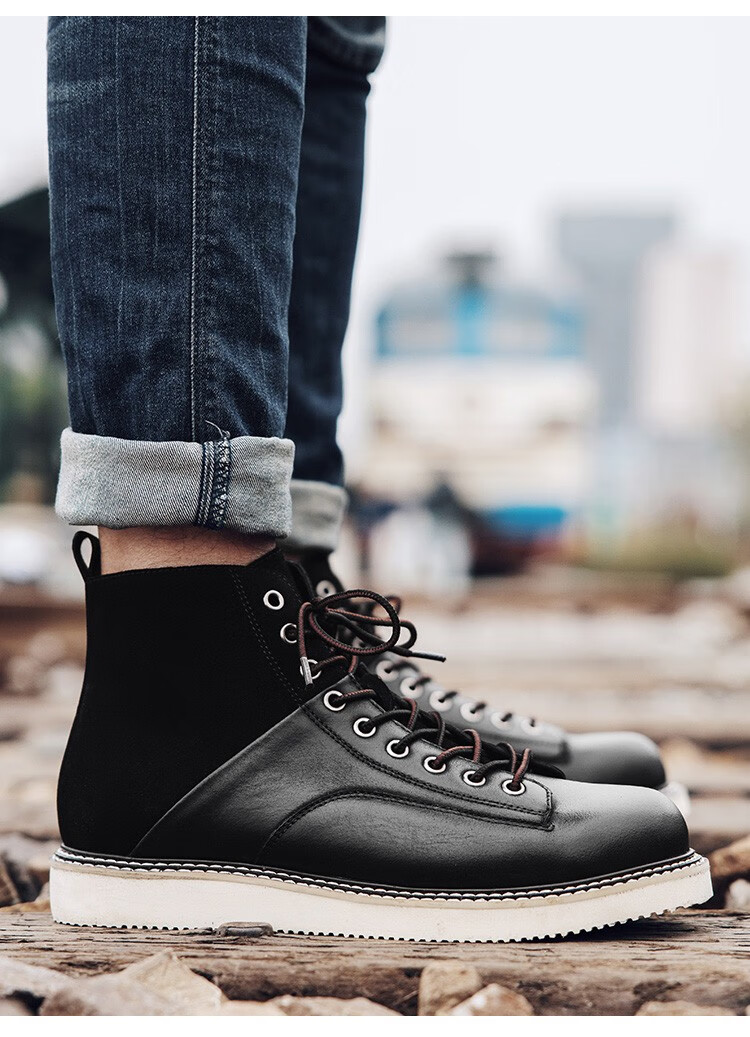 【澳洲进口】ausheep ugg男靴秋冬牛皮系带拼接休闲透气男鞋 咖啡色