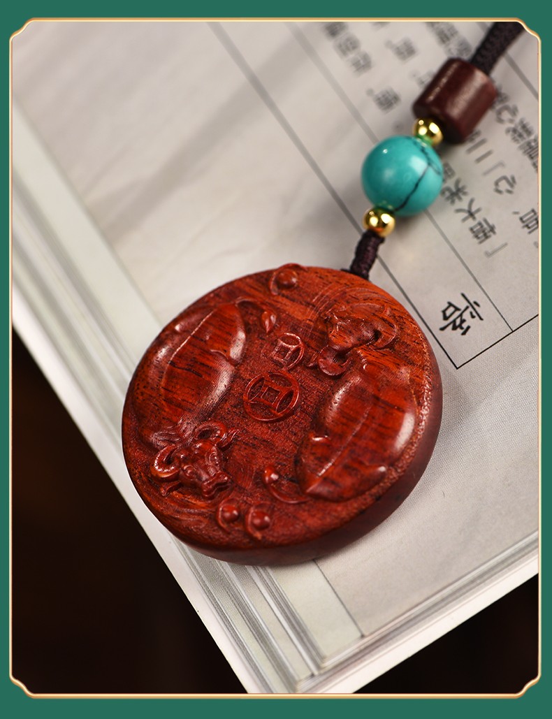 闽木匠印度小叶紫檀牛木雕木质吊坠转运挂件男女随身把玩扭转乾坤手把