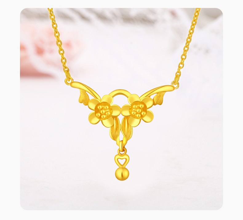 中国黄金黄金项链女花型蝶恋花足金婚嫁套链婚庆黄金吊坠项链877克
