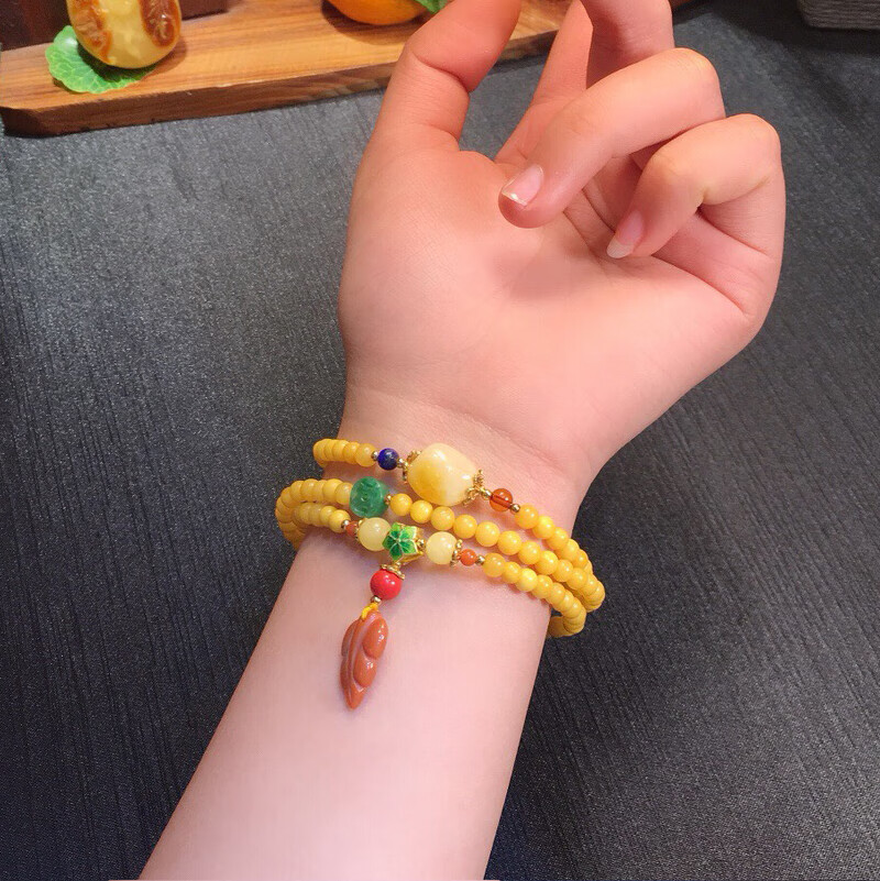 琥派一物一图一证蜜蜡手串女士手链女款多圈天然满蜜鸡油黄蜜蜡琥珀三