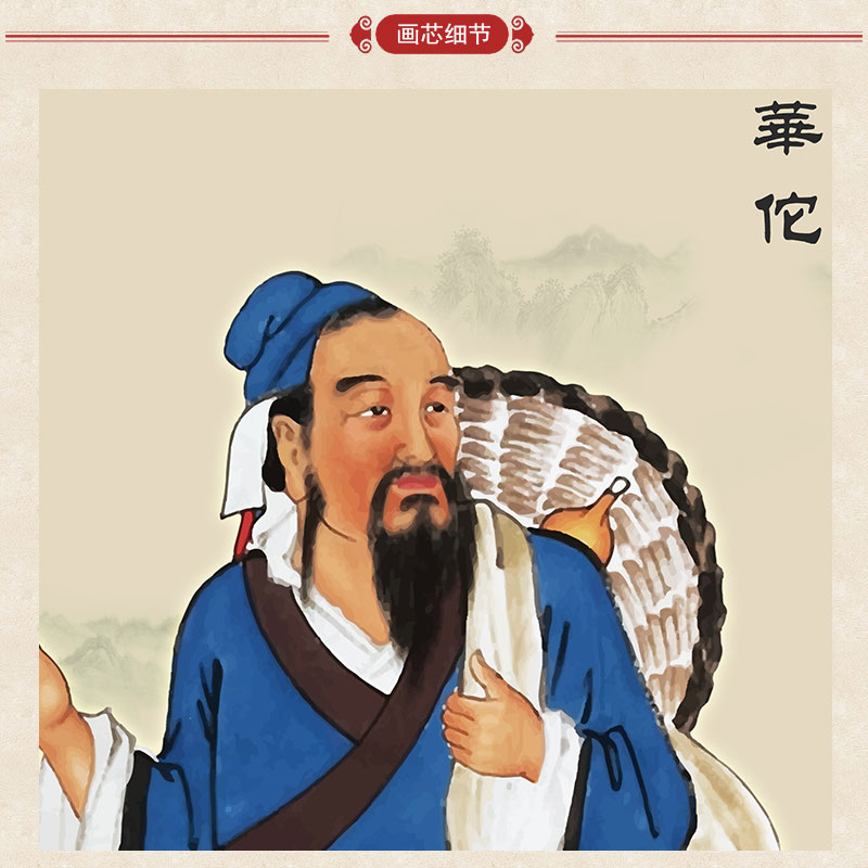 古代四大名医画像卷轴画 华佗李时珍扁鹊张仲景挂图绢布画 中医院诊所