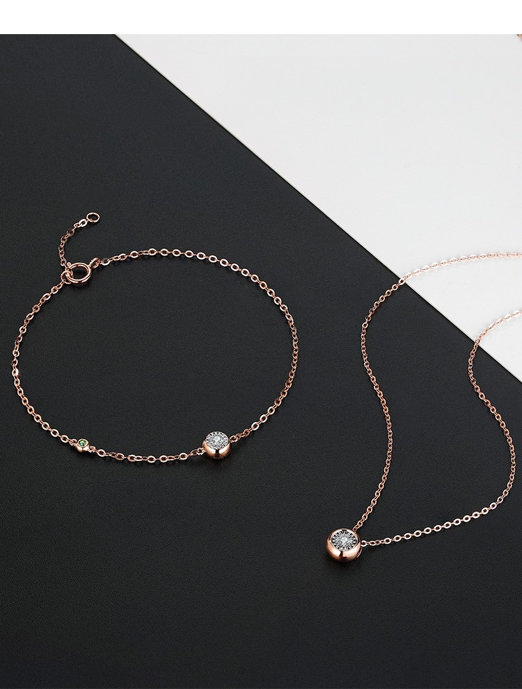 爱恋珠宝18k金钻石项链女幸福小气泡锁骨链简约ins圆点套链送女友老婆