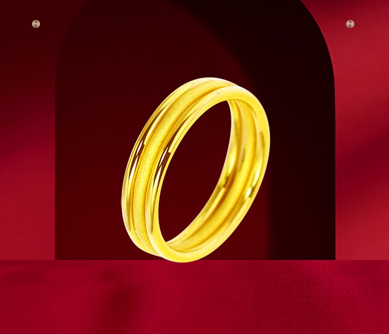 萃金祥珠宝 黄金戒指 足金999三生三世戒指 磨砂光面三圈叠戴时尚送