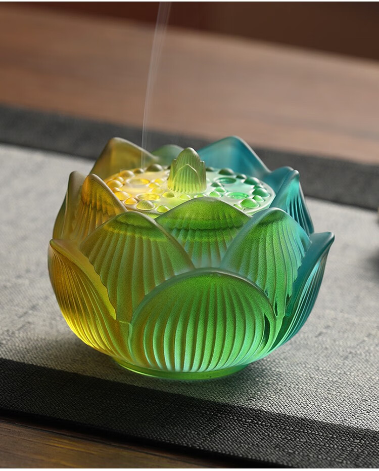 琉璃香炉禅意荷花檀香家用室内香薰炉香道打香篆打拓盘香茶道摆件