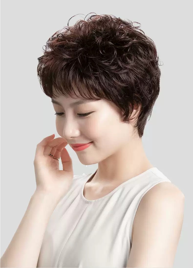 问(wen)假发女短发中老年真发短卷发自然透气舒适妈妈假发套蓬松减龄
