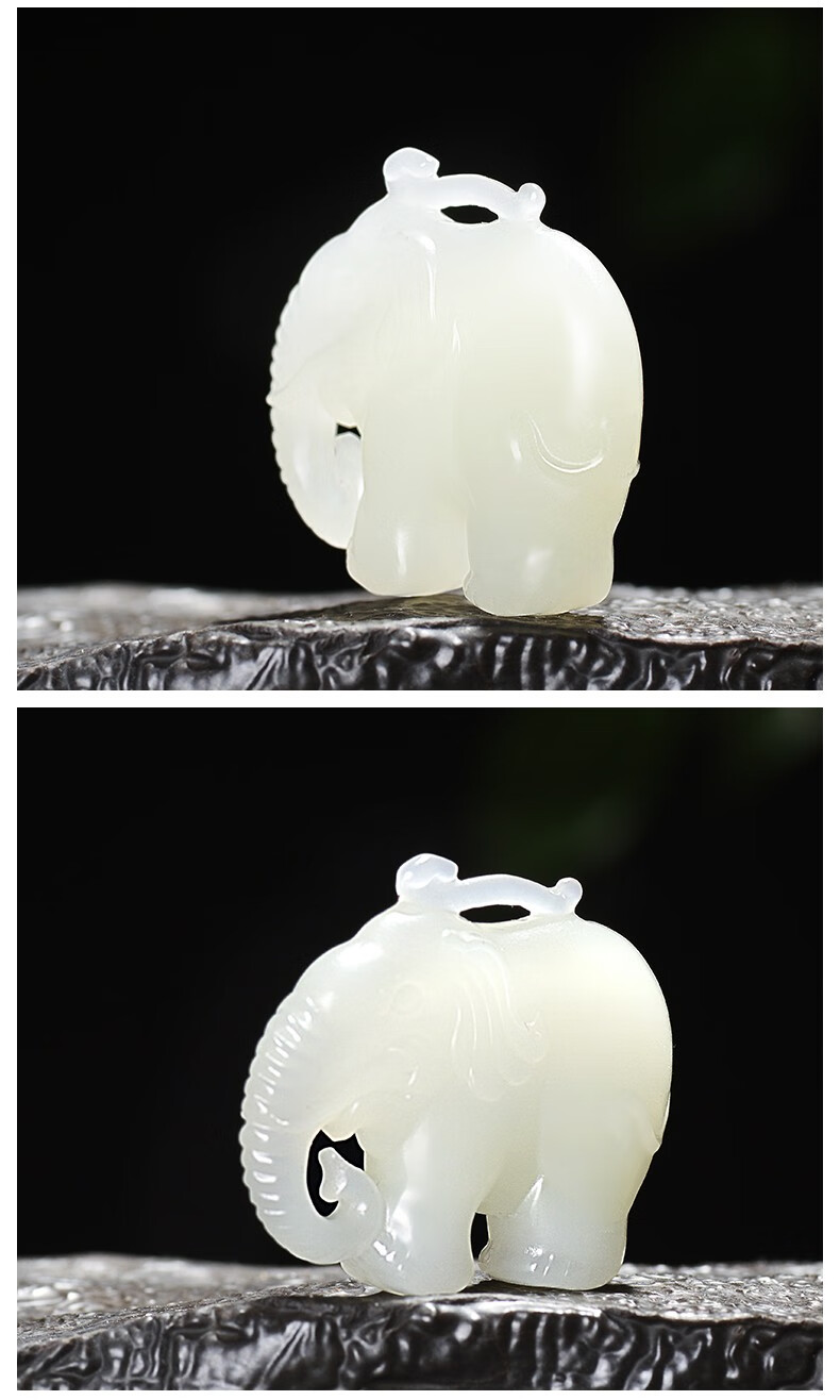 汉峰 和田玉羊脂玉白玉大象吊坠男士玉佩挂件太平有象玉坠女款 羊脂玉