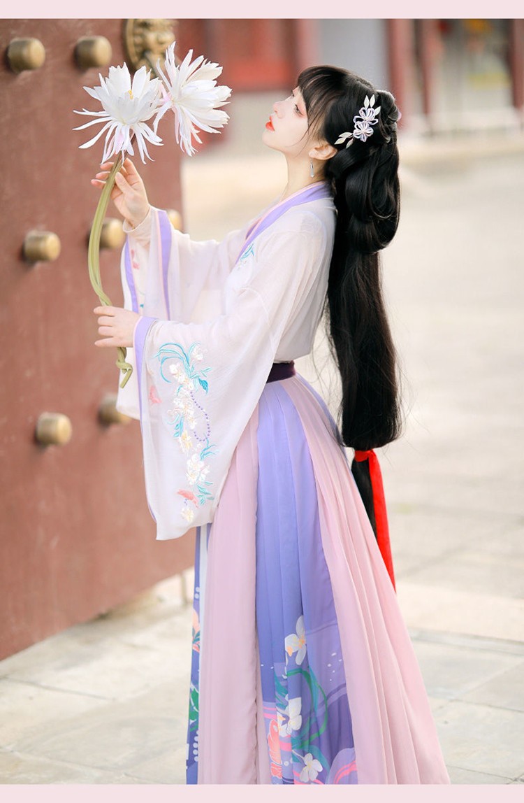 汉服女学生鹤挽云印花齐胸襦裙飘逸古装夏新款日常表演服套装 春樱