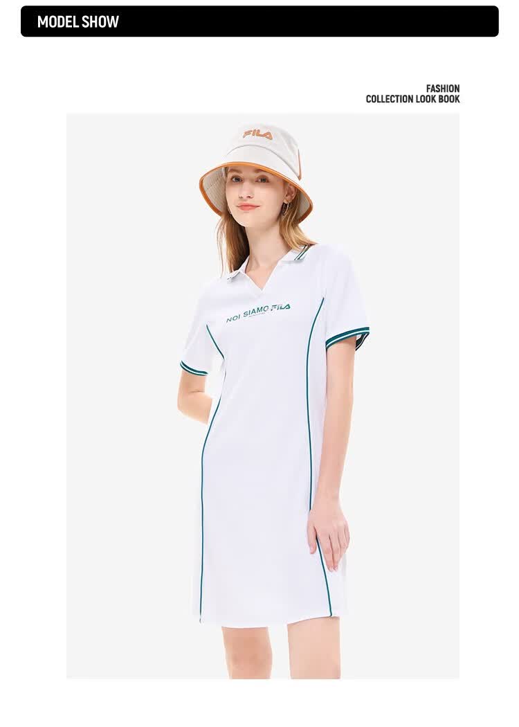 fila斐乐fusion斐乐潮牌连衣裙女新款时尚翻领网球运动连身裙标准白