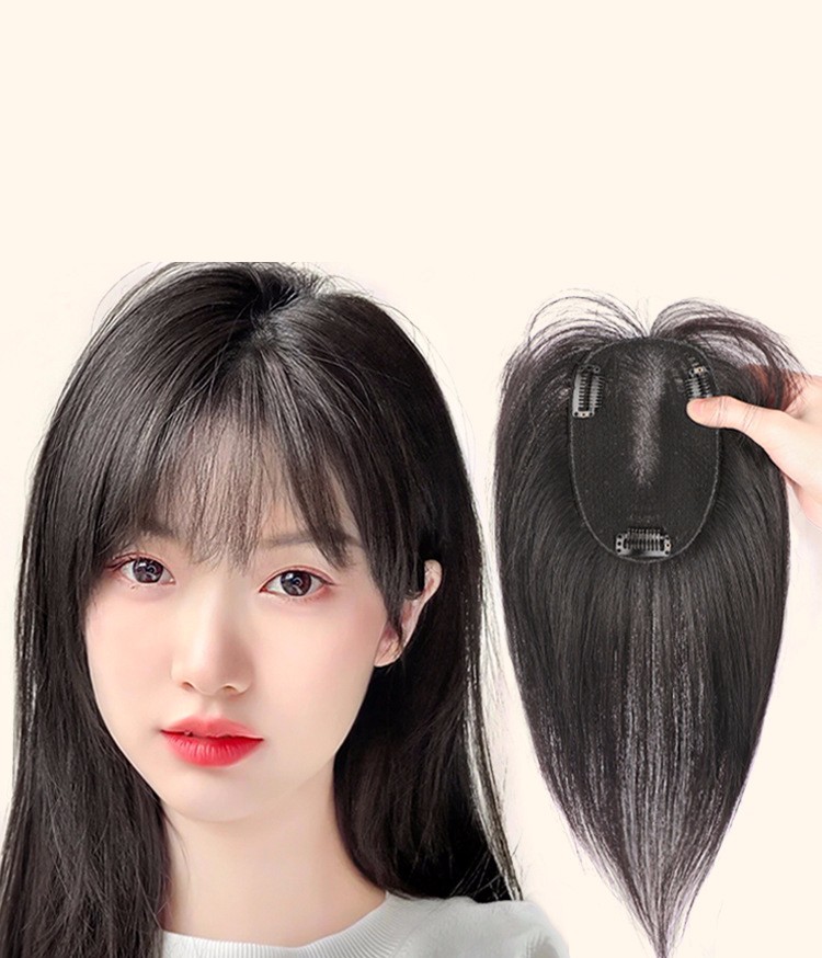 瑞士网假发片女头顶遮白发补发片真发全真人发蓬松增发量发片假发 半