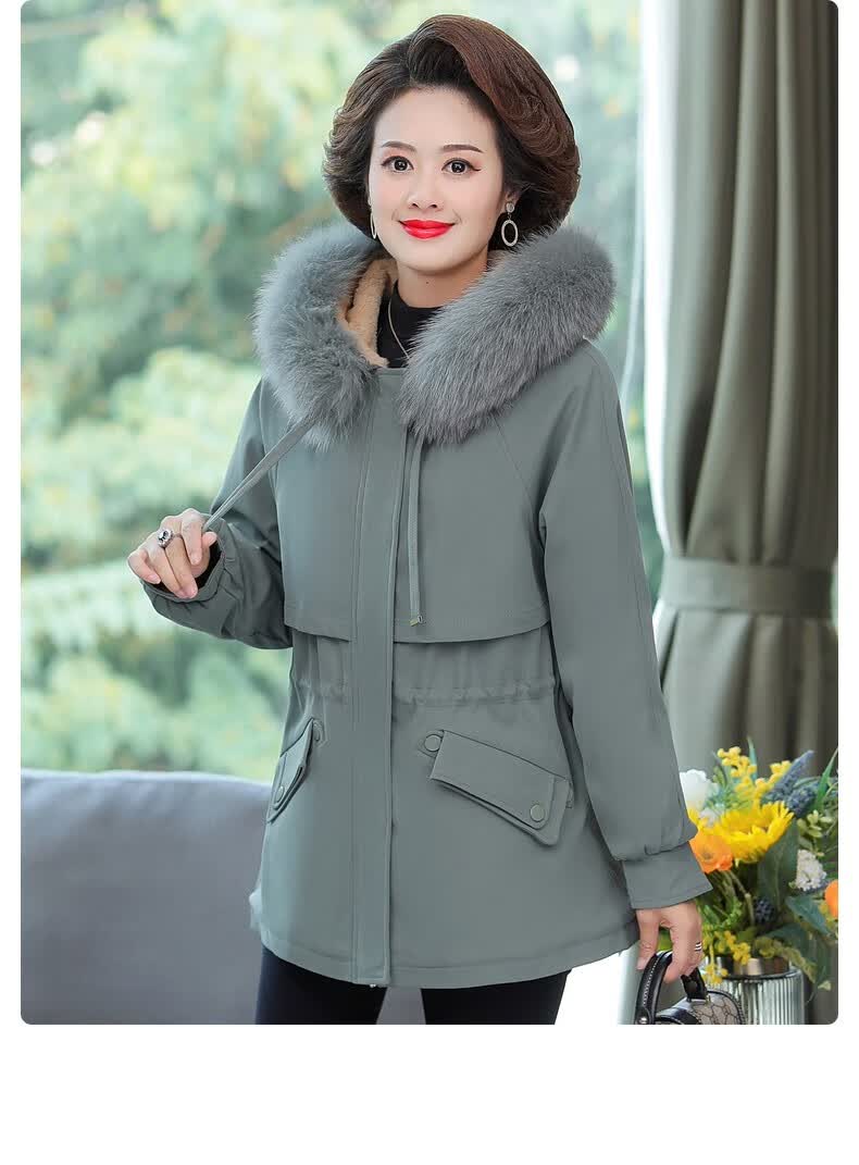 雪夕 妈妈装派克服棉衣外套女中老年女装冬装加绒加厚羽绒棉服中老年
