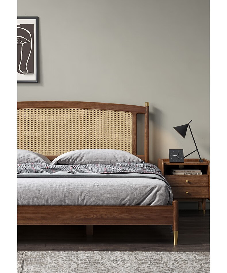 藤床家用现代实木床卧室简约双人床经济型出租屋单人床民宿酒店实木