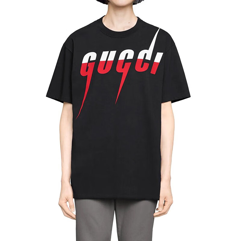gucci古驰男士t恤经典gg blade超大印花图案休闲百搭短袖 黑色565806