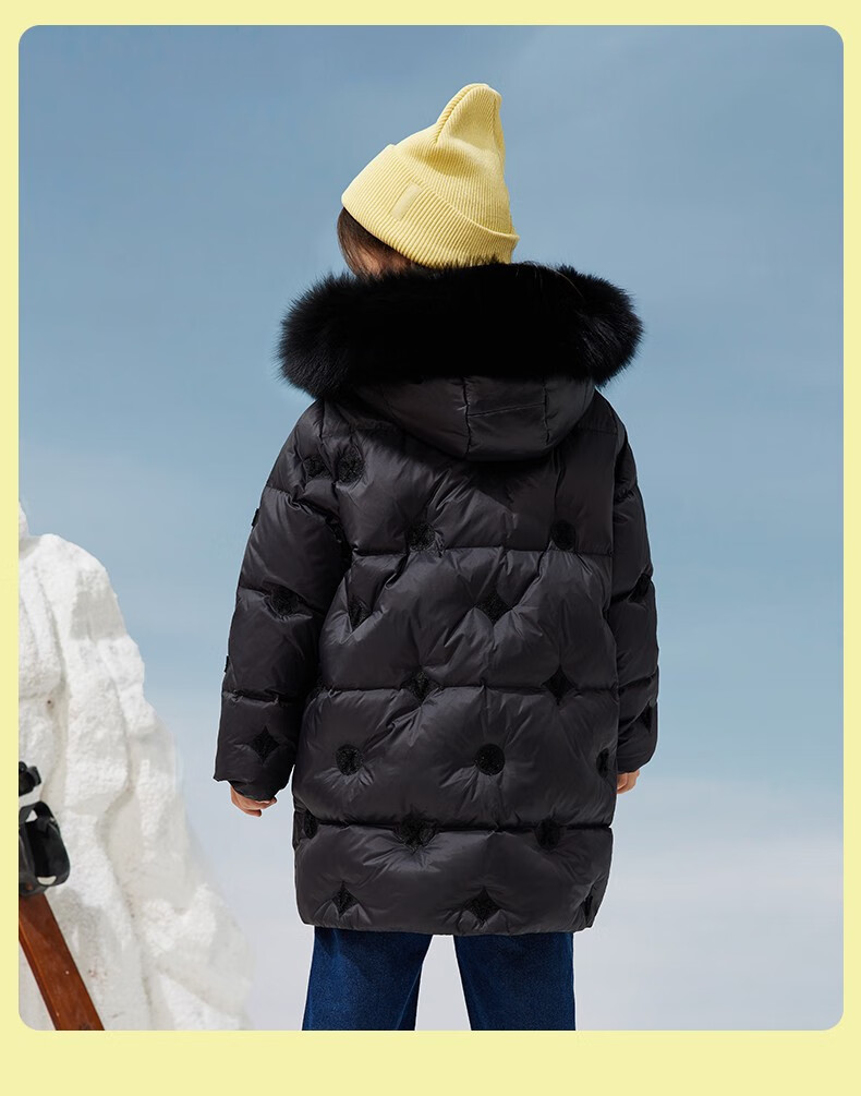 鸭鸭儿童羽绒服童装2022新款中大童女童中长款大毛领防风洋气外套冬季
