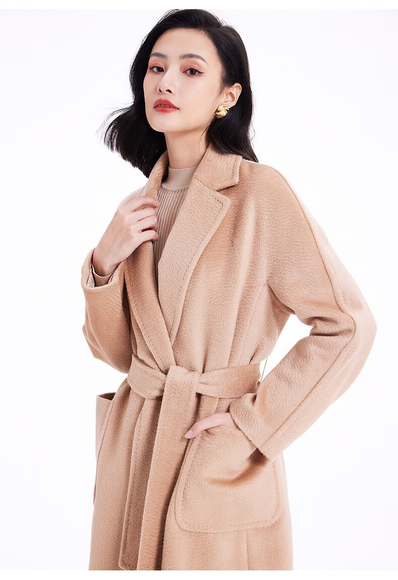 乔万尼羊驼毛大衣女2022年秋冬新款羊毛呢子外套设计高级感 沙梨米 xl