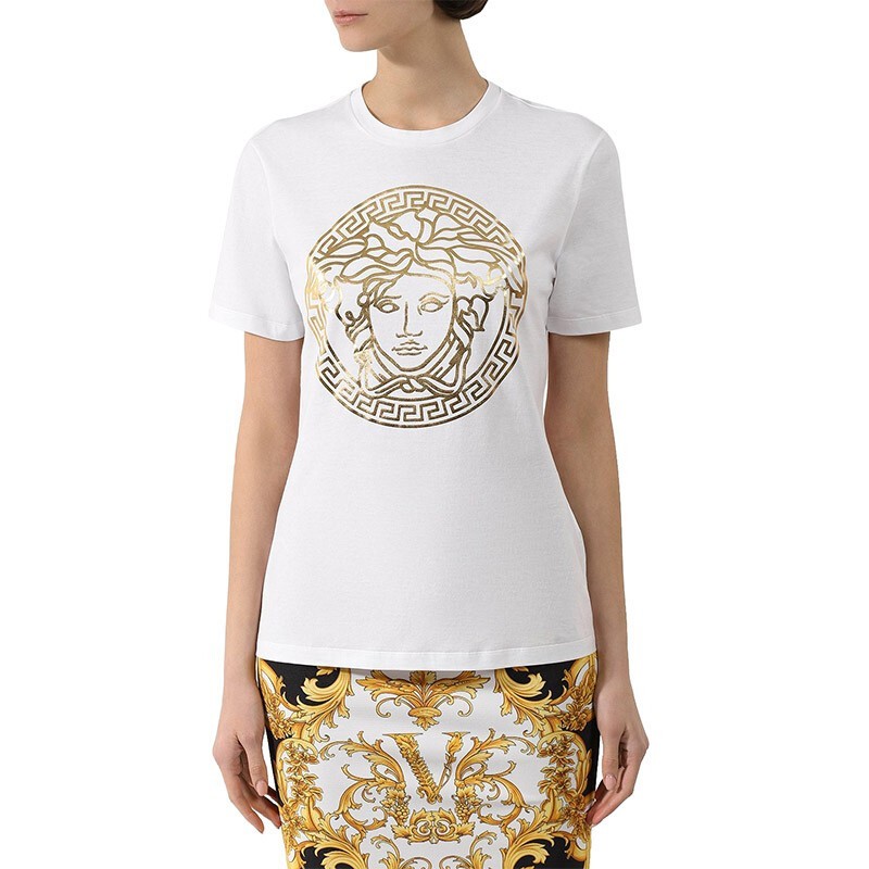 versace范思哲女士t恤棉质烫金美杜莎logo短袖套头上衣a85756a228806