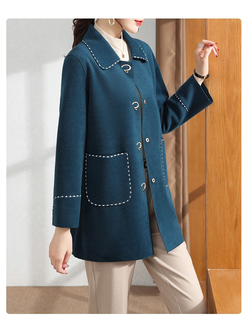 雪夕 妈妈装秋装毛呢外套新款中年女装秋冬装双面羊毛中老年衣服