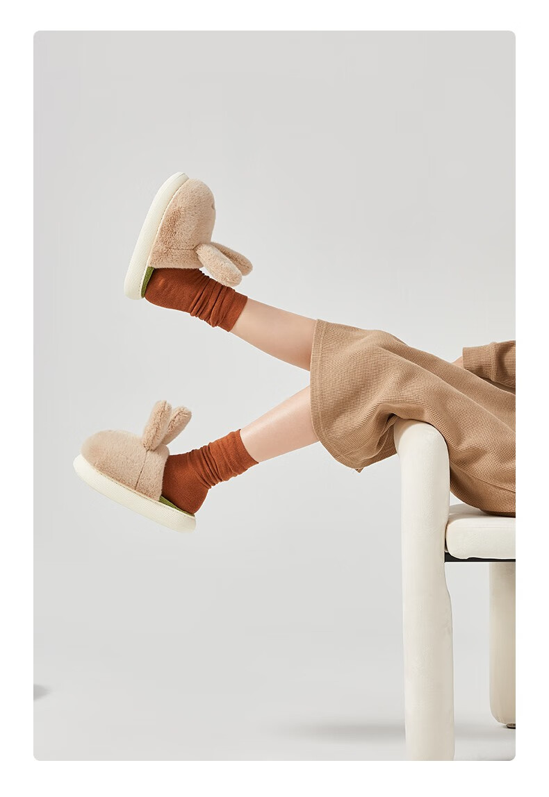 朴西posee情侣时尚暖绒毛拖鞋女士秋冬季防滑可户外穿棉拖鞋女 香草灰