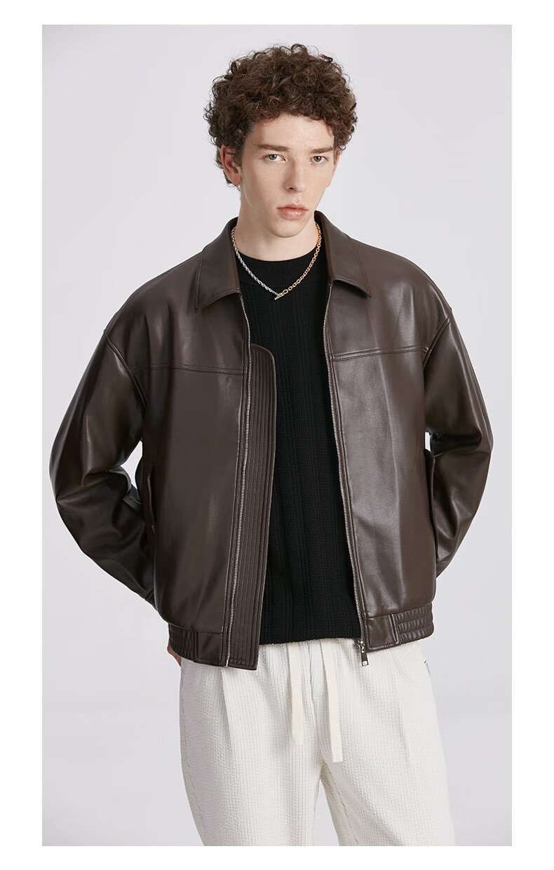 【商城同款】anyview 皮衣夹克男装 复古机车风仿小羊p手感面料皮夹克