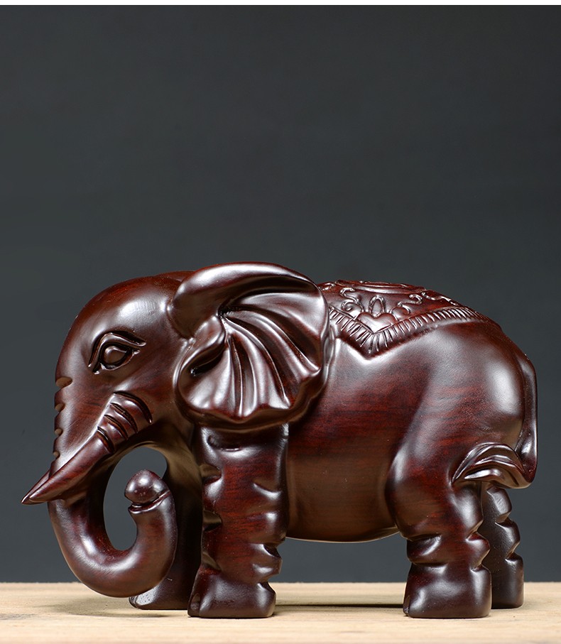 仙将 黑檀木雕大象摆件实木福财象家居客厅电视柜摆设红木大象工艺品