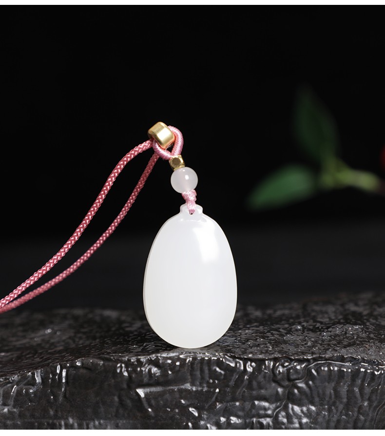 珠玥珠宝 和田玉羊脂白玉无事牌吊坠女款宝宝款椭圆形玉佩挂件自戴