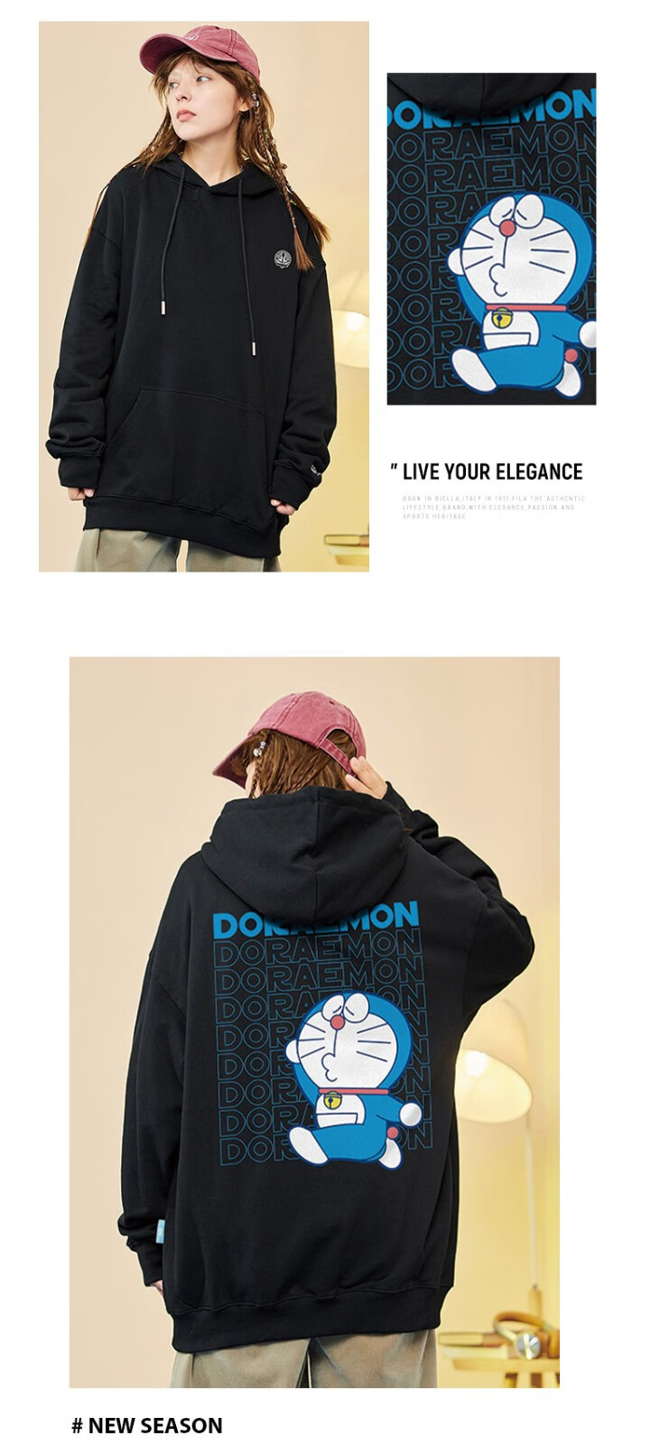 doraemon) 学院风满印休闲连帽卫衣 男女同款 粉红 s【图片 价格 品牌