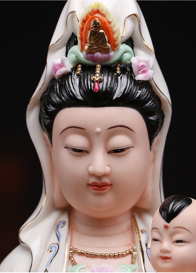 造趣zaoqu16寸立莲送子观音菩萨德化陶瓷彩绘观世音佛像摆件结婚礼物