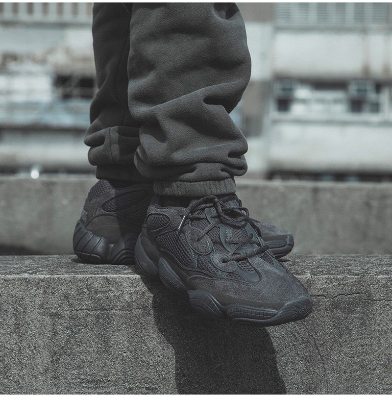 阿迪达斯adidas yeezy 500男女同款 全黑武士 黑魂椰子老爹鞋 休闲