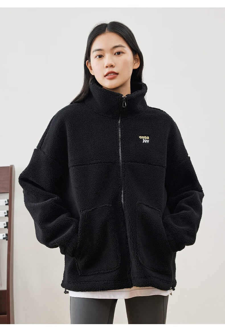 安踏(anta)羊羔绒外套女2022秋冬新款运动加绒外套女士夹克外套保暖