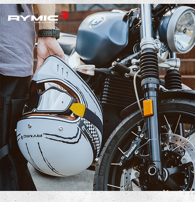 rymic摩托车头盔睿觅复古全盔越野拉力盔四季安全帽复古巡航哈雷 雾霾