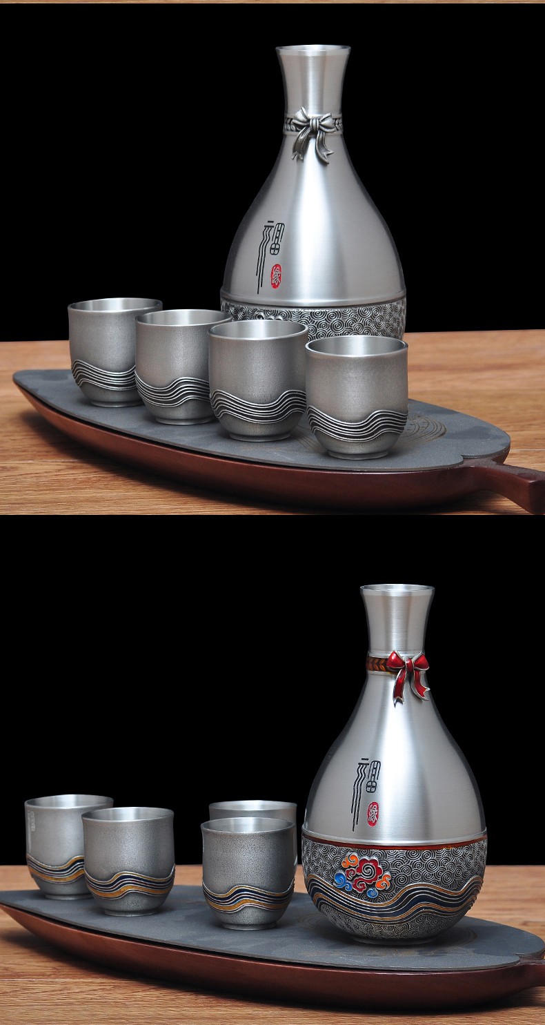 noydl 珐琅彩锡酒具套装仿古锡酒壶老式酒杯纯锡家用创意定制商务礼品