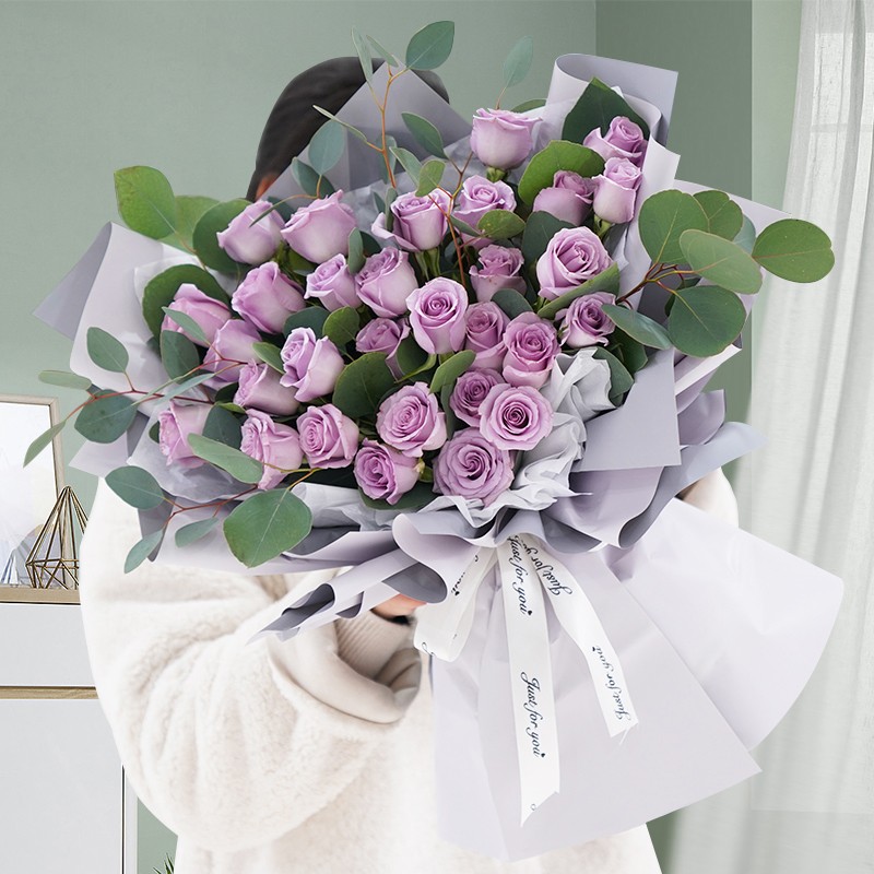 生日礼物结婚纪念日送女友老婆闺蜜海洋之歌紫玫瑰韩式混搭花束成都