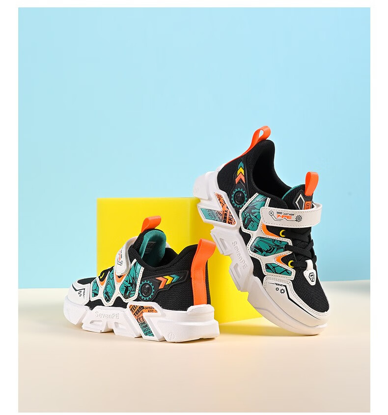 七波辉大童男鞋儿童鞋网面跑步鞋2022秋季中大童软底防滑轻便休闲运动