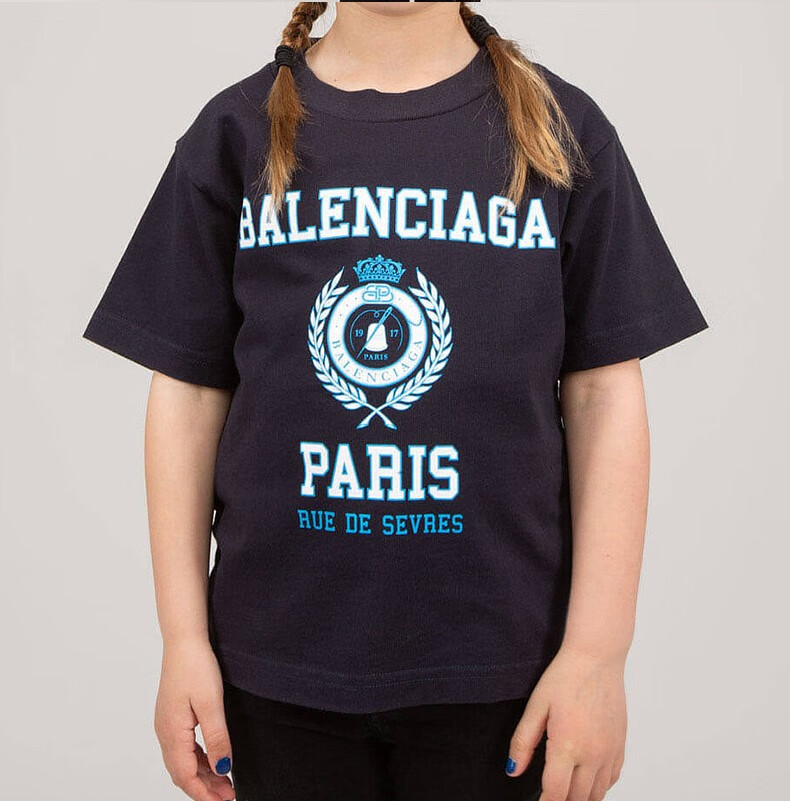 balenciaga巴黎世家男孩童装胸前字母徽标图案印花红色棉质圆领短袖