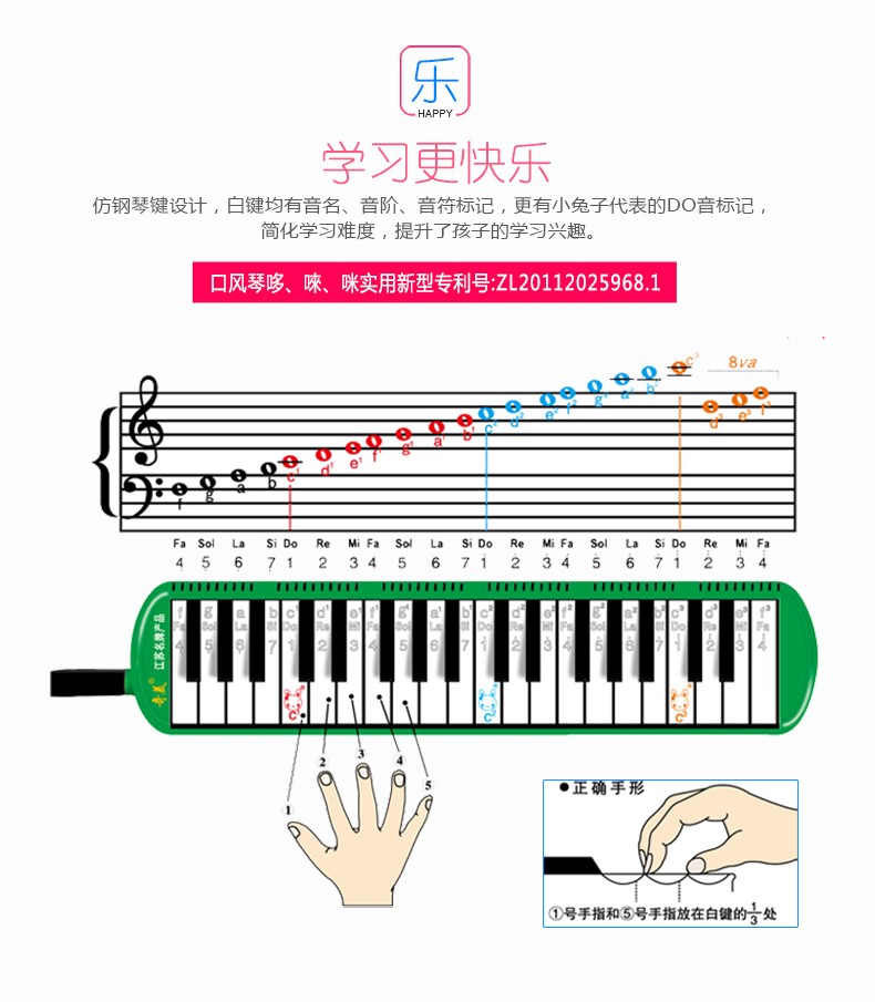 奇美口风琴37键中小学生老师课堂教学32键初学者儿童入门中音口吹琴