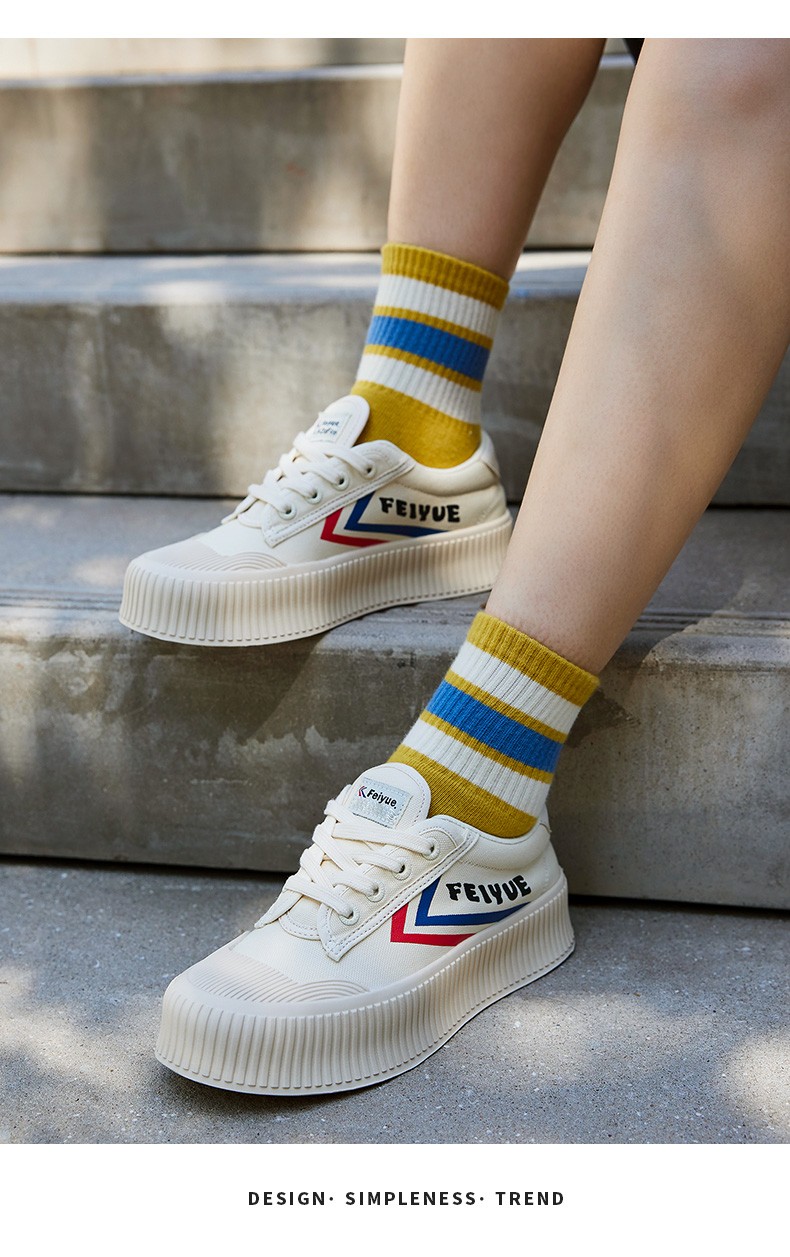 feiyue飞跃官方旗舰帆布鞋女秋季新款潮流复古饼干鞋百搭休闲鞋米红蓝