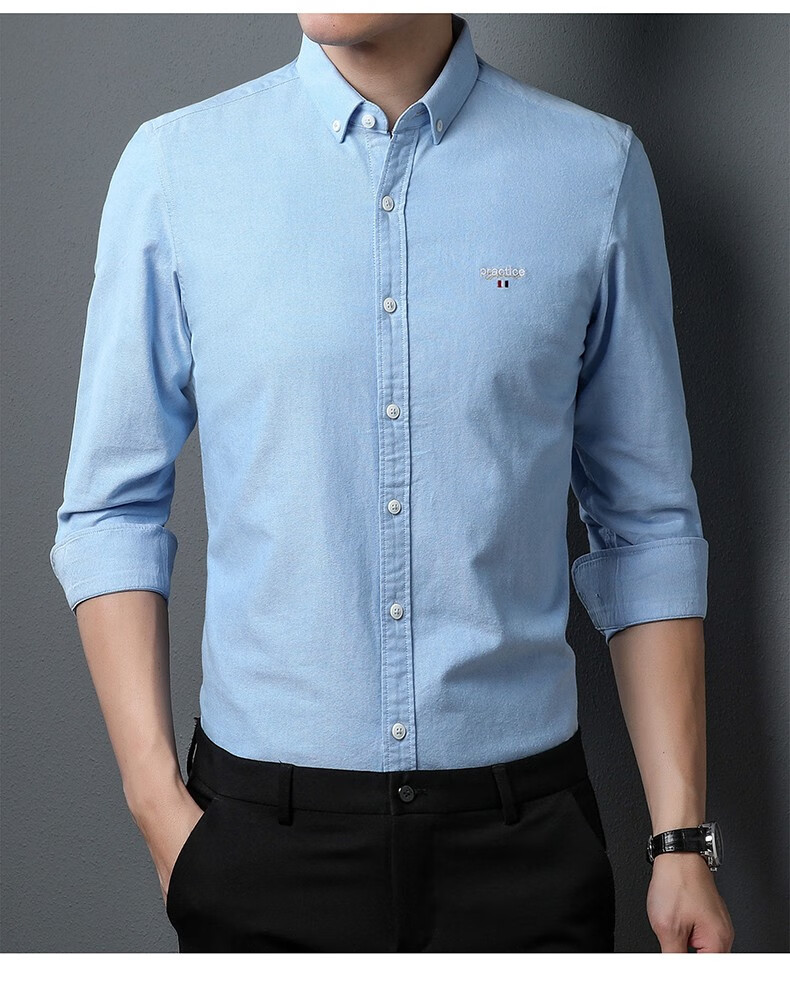 啄木鸟男士长袖衬衫秋装新款商务休闲纯棉简约衬衣中青年职业男装 mcf