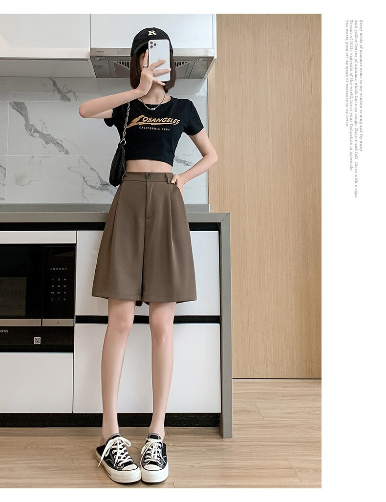 LangSha Women's Suit Shorts, Lightweight And Loose-Fitting for Summer Wear, Wide-Leg Five-Point Shorts, High-Waisted A-Line Slimming Casual Shorts 25