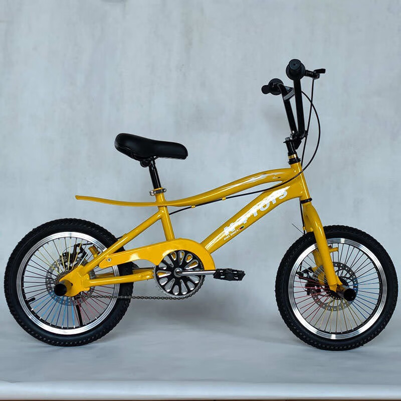 16寸双碟刹小轮车表演车bmx技巧车花式特技车bmx小轮车 明黄色【图片