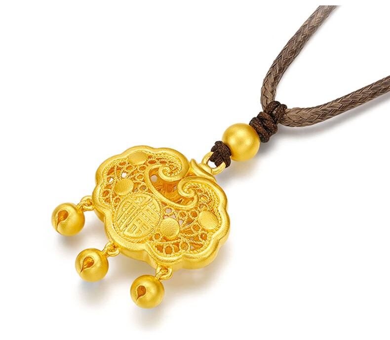 韩大福 长命锁宝宝小金锁包黄金吊坠 999.