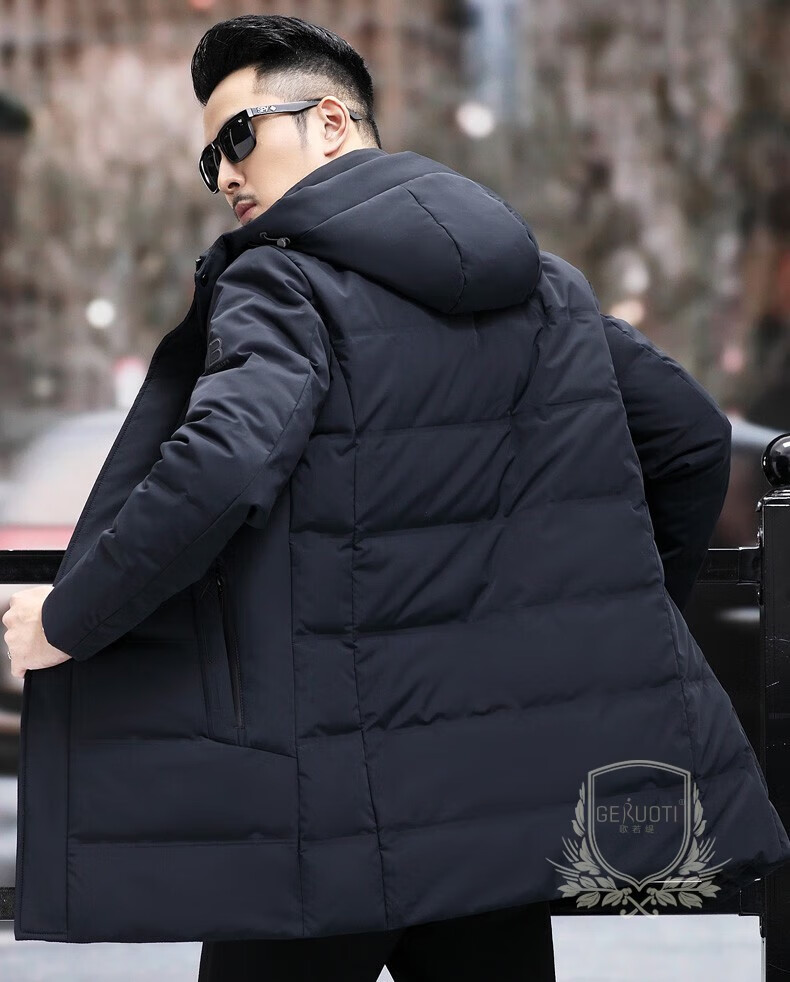 歌若缇奢侈品牌羽绒服男冬季新款商务休闲中长款加厚带帽保暖外套 哈