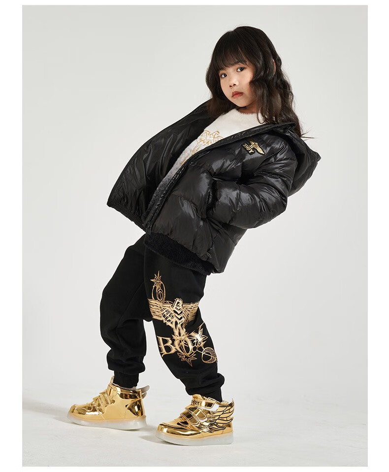 boylondon潮牌男女童装朋克轻暖短款保暖羽绒服外套秋冬k28001 黑色