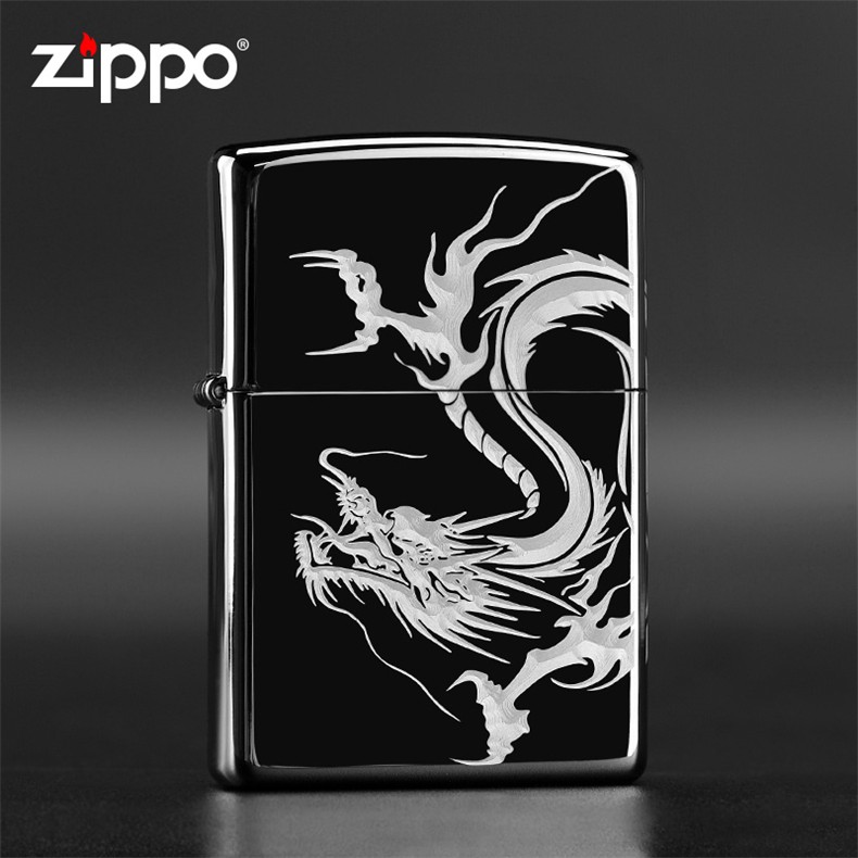 zippo打火机黑冰三面龙防风煤油打火机男士定制刻字个性生日礼物中国