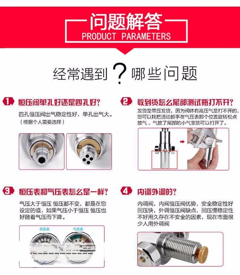 超美恒压阀一体双表标准气室高压气瓶30mpa全自动非直喷阀门 5.