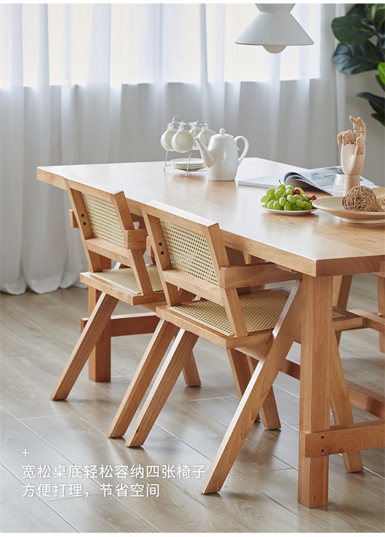 bui北欧全实木餐桌椅组合松木长条桌凳日式大板桌子家用原木工作台